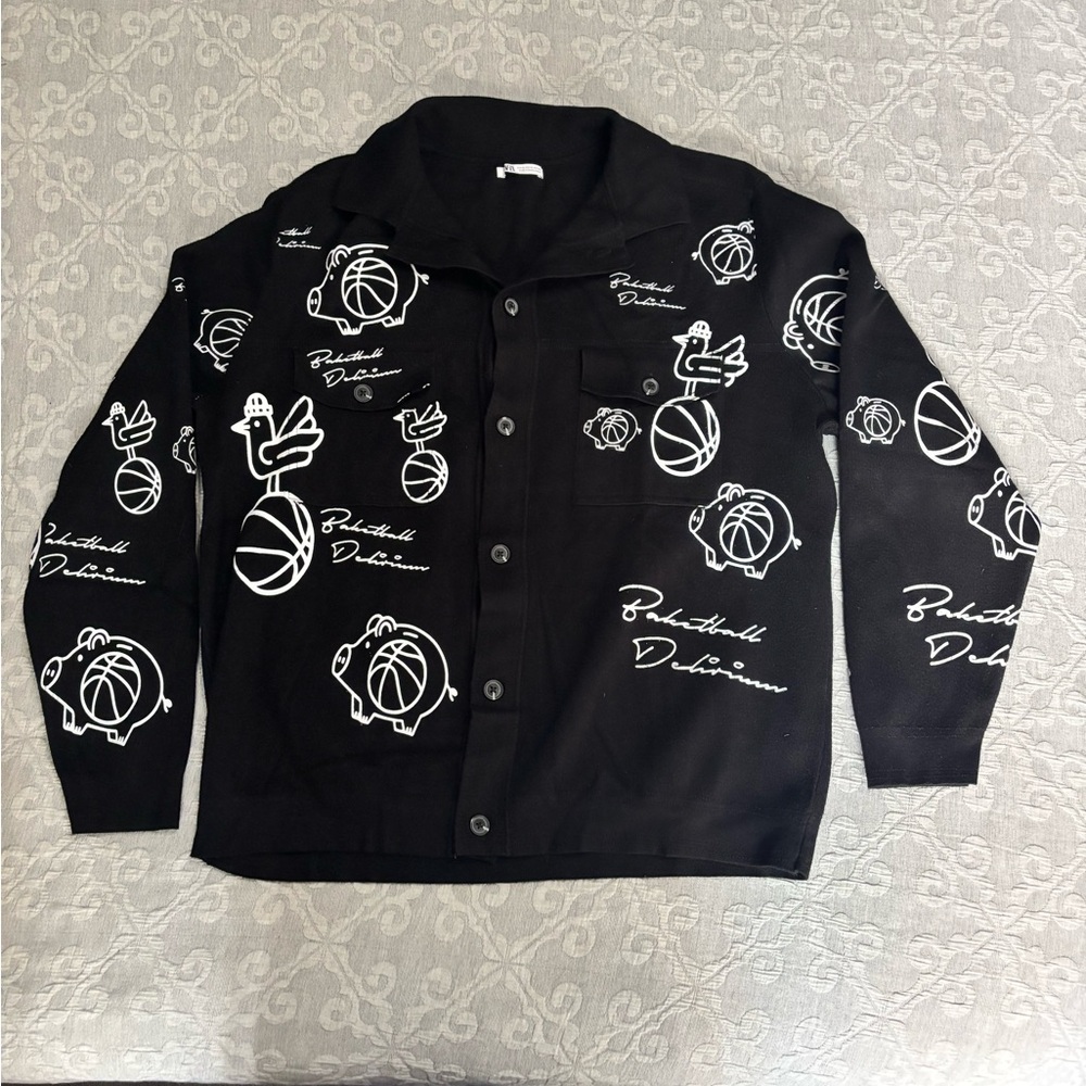 Zara basketball Rooster Knit Shacket jacket
